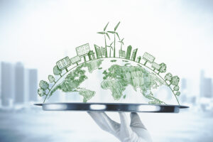 hand-holding-tray-with-creative-eco-globe-sketch